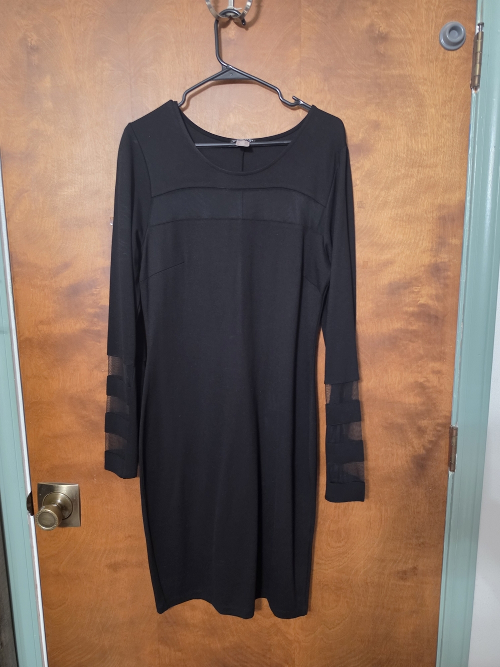 VENUS Black Long Sleeve Sheer-Stripe Sleeve Dress